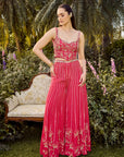 Vibrant Hot Pink Pant Set. Woman in a pink floral dress