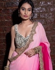 Pink Shaded Saree with Mirror Blouse - pink saree