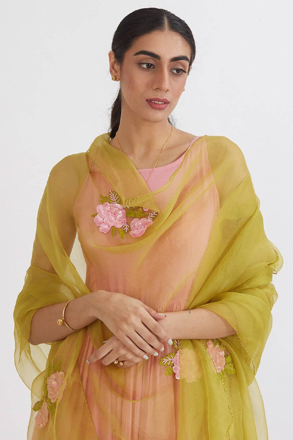 Aaina anarkali with Organza Gulabh Dupatta