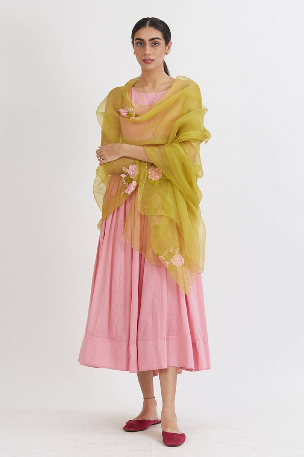 Aaina anarkali with Organza Gulabh Dupatta