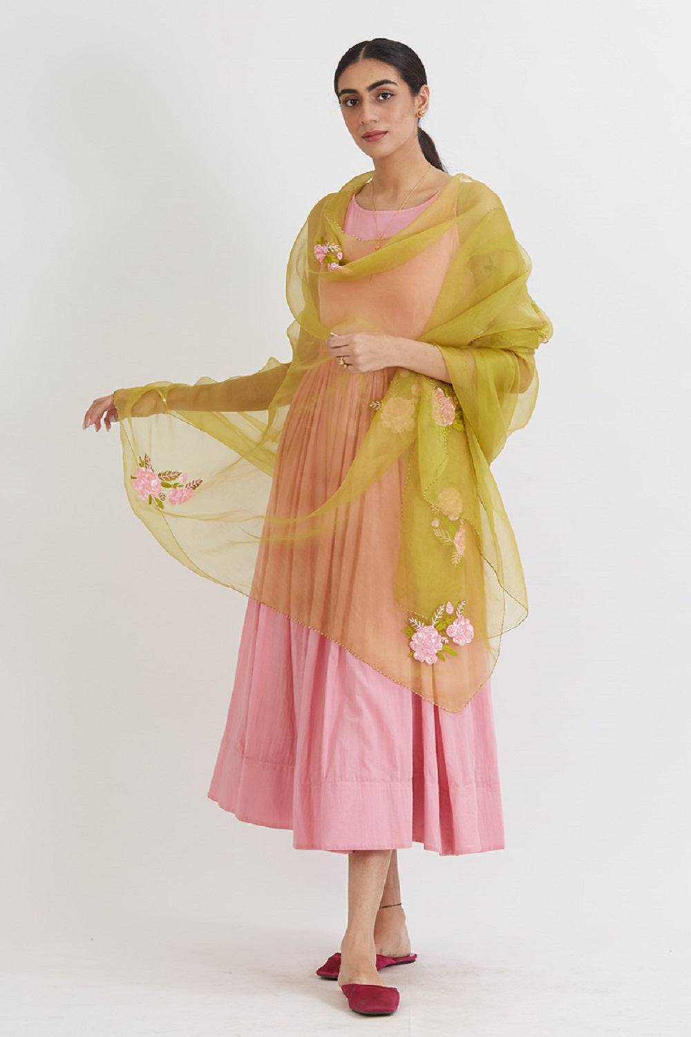 Aaina anarkali with Organza Gulabh Dupatta