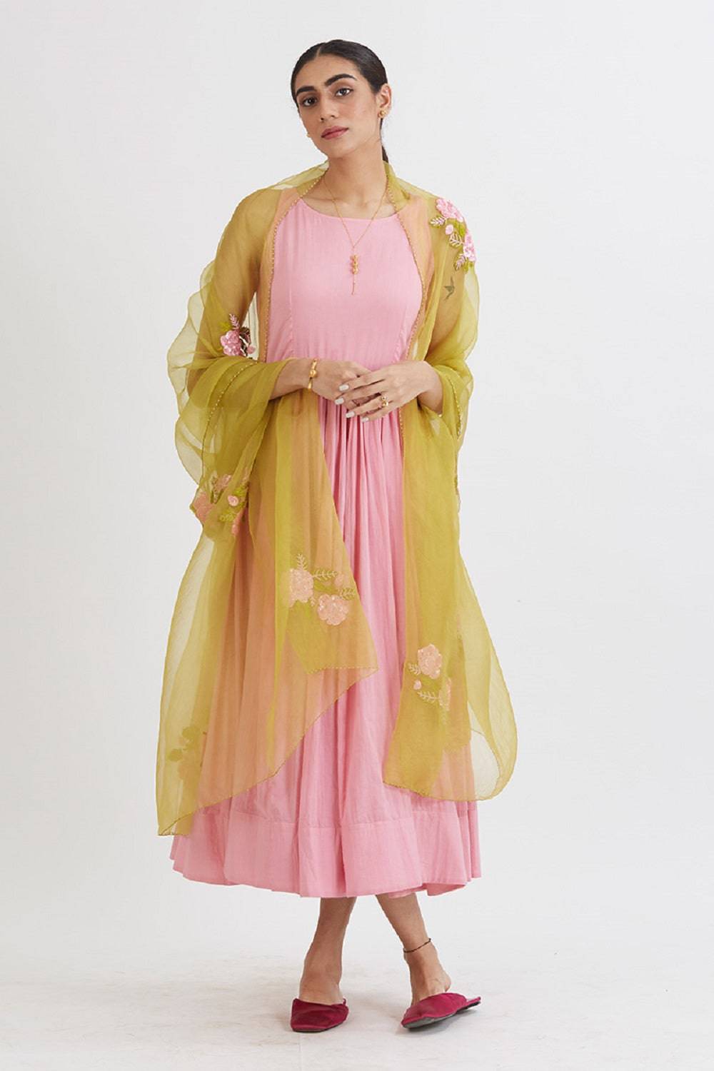 Aaina anarkali with Organza Gulabh Dupatta - pink anarkali New Zealand