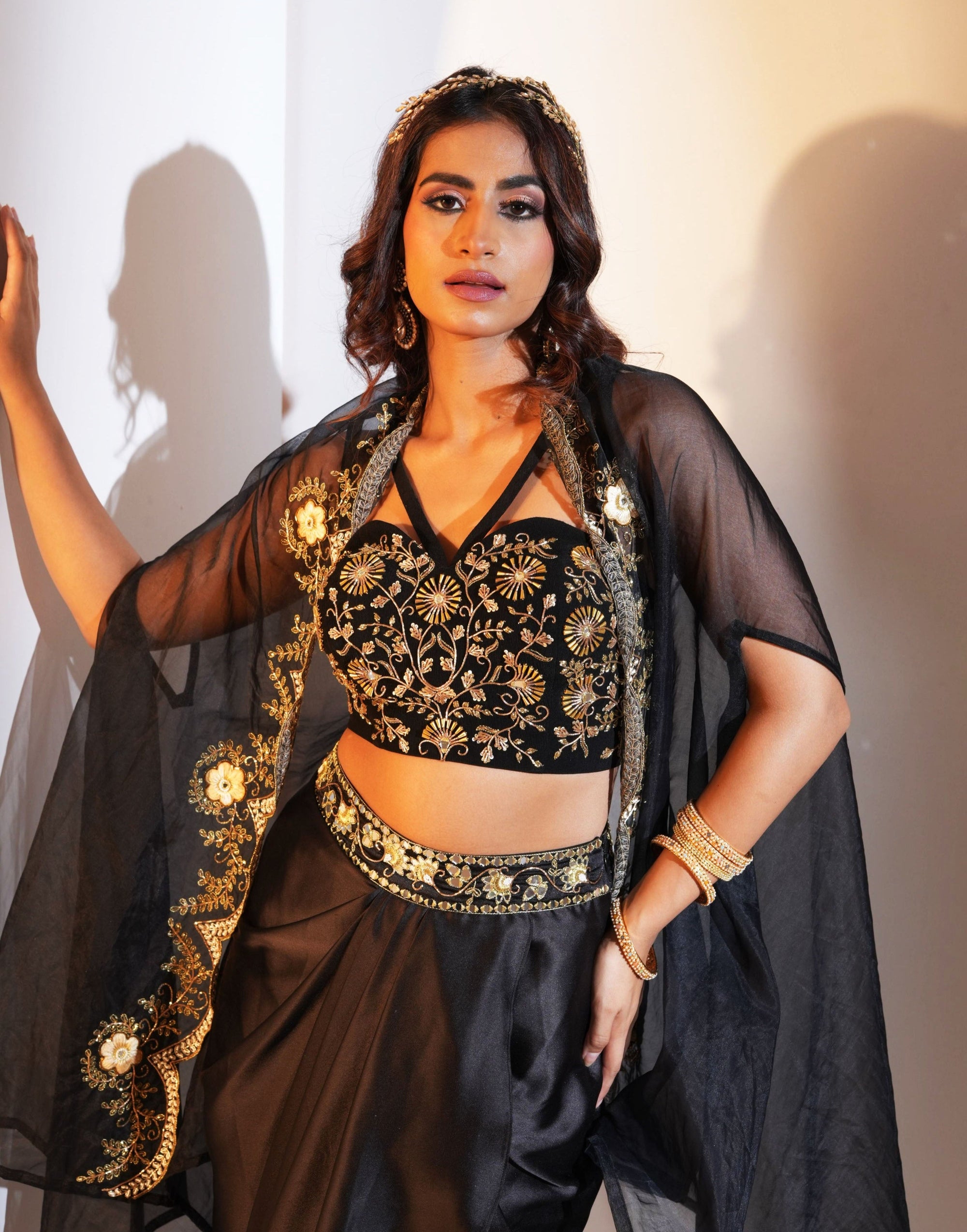 ARIA Drape Skirt with Bustier and Cape Set