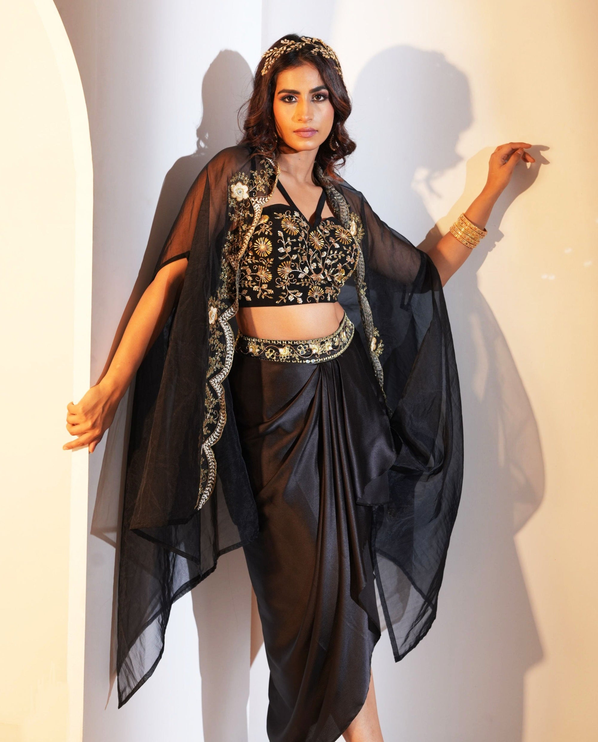 ARIA Drape Skirt with Bustier and Cape Set