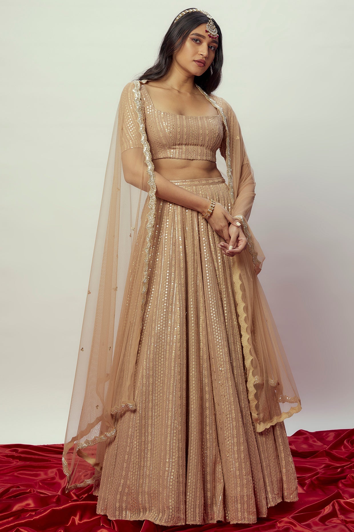 Arya Rose Gold Sequin Lehenga Set