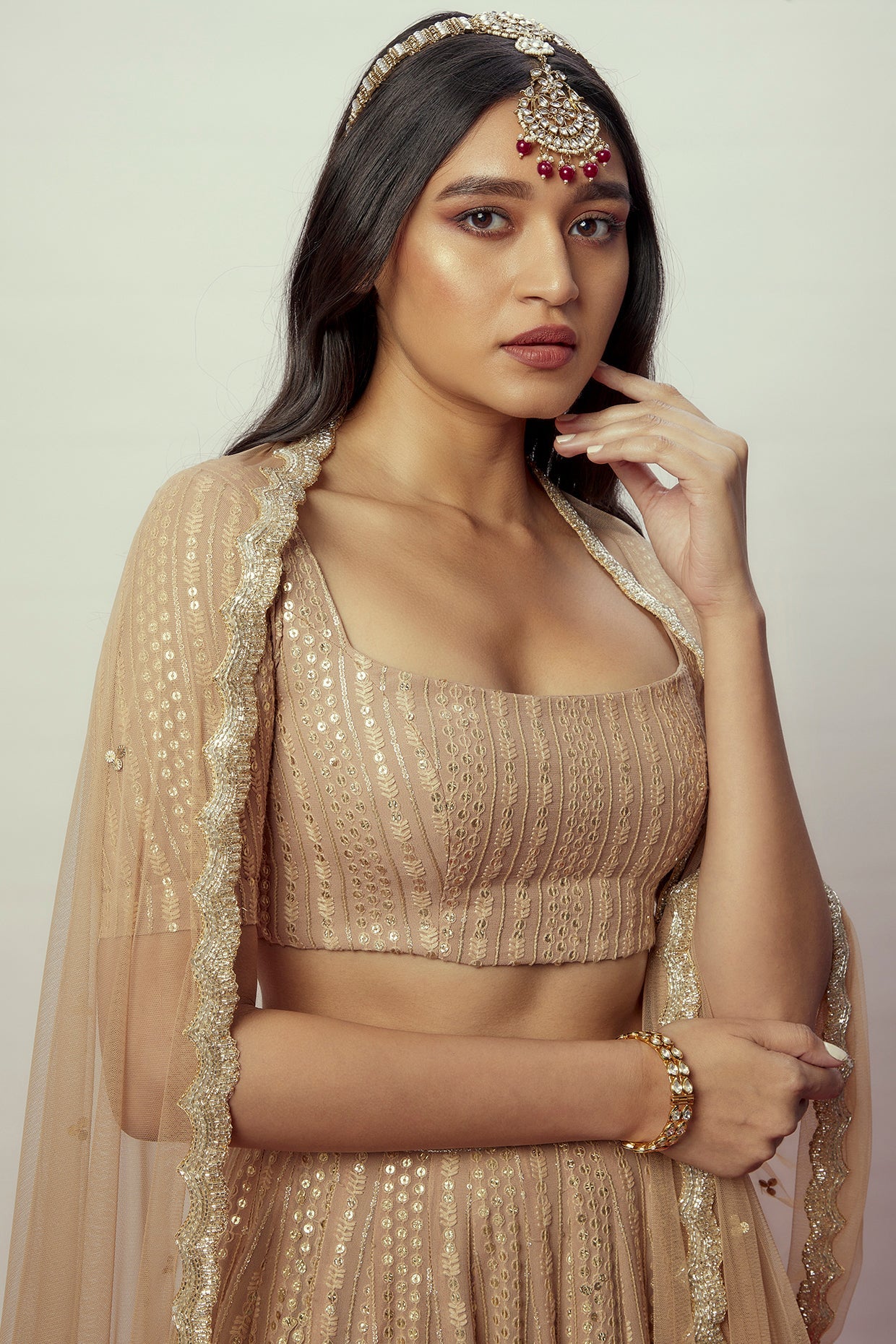 Arya Rose Gold Sequin Lehenga Set