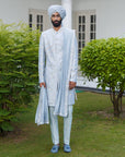 Ash Blue Sherwani Set - royal groom sherwani