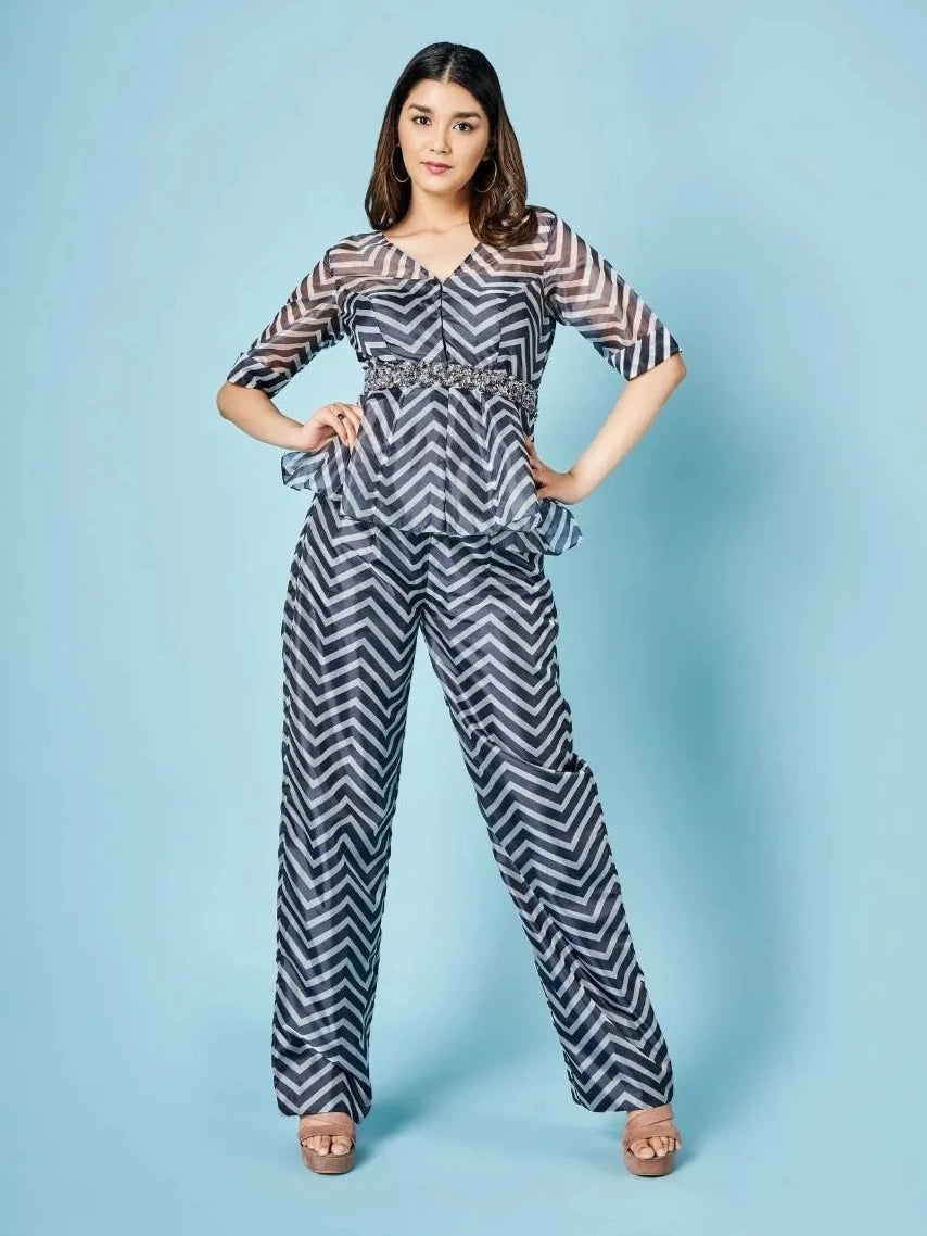 Ash Grey Chevron Peplum Set