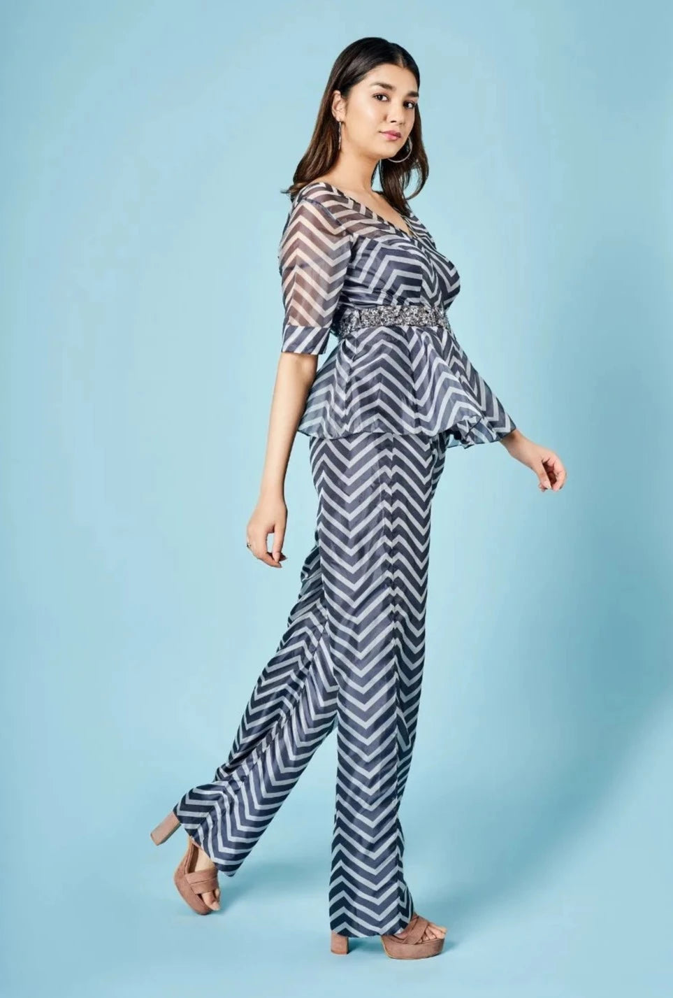 Ash Grey Chevron Peplum Set