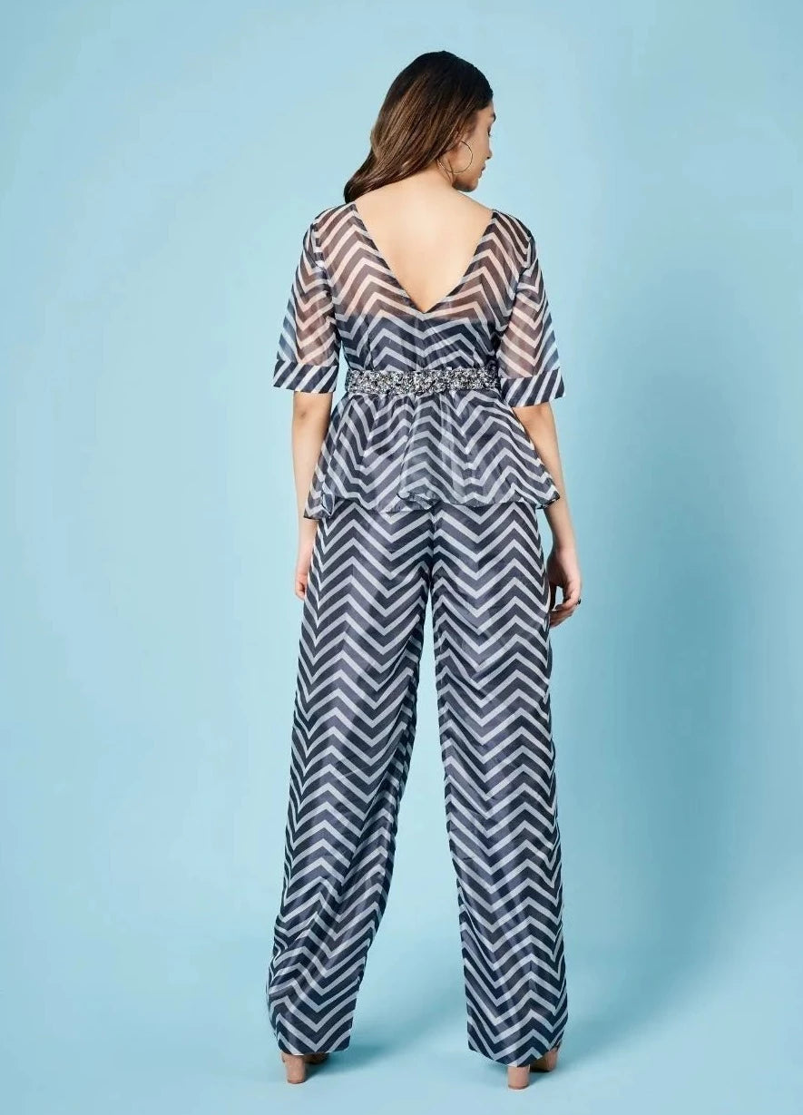 Ash Grey Chevron Peplum Set