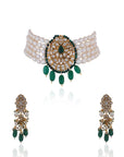 Rice White Pearl Choker with Emerald Green Pendant Set - indian jewelry set Sydney