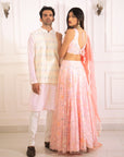 Baby Pink Kurta with White Multi Sequins Bundi and Pants