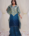 Banarasi Georgette Kaftan in Lapis and Steel Blue