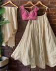 Beige and Fuchsia Pink Lehenga Set