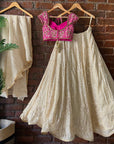 Beige and Fuchsia Pink Lehenga Set