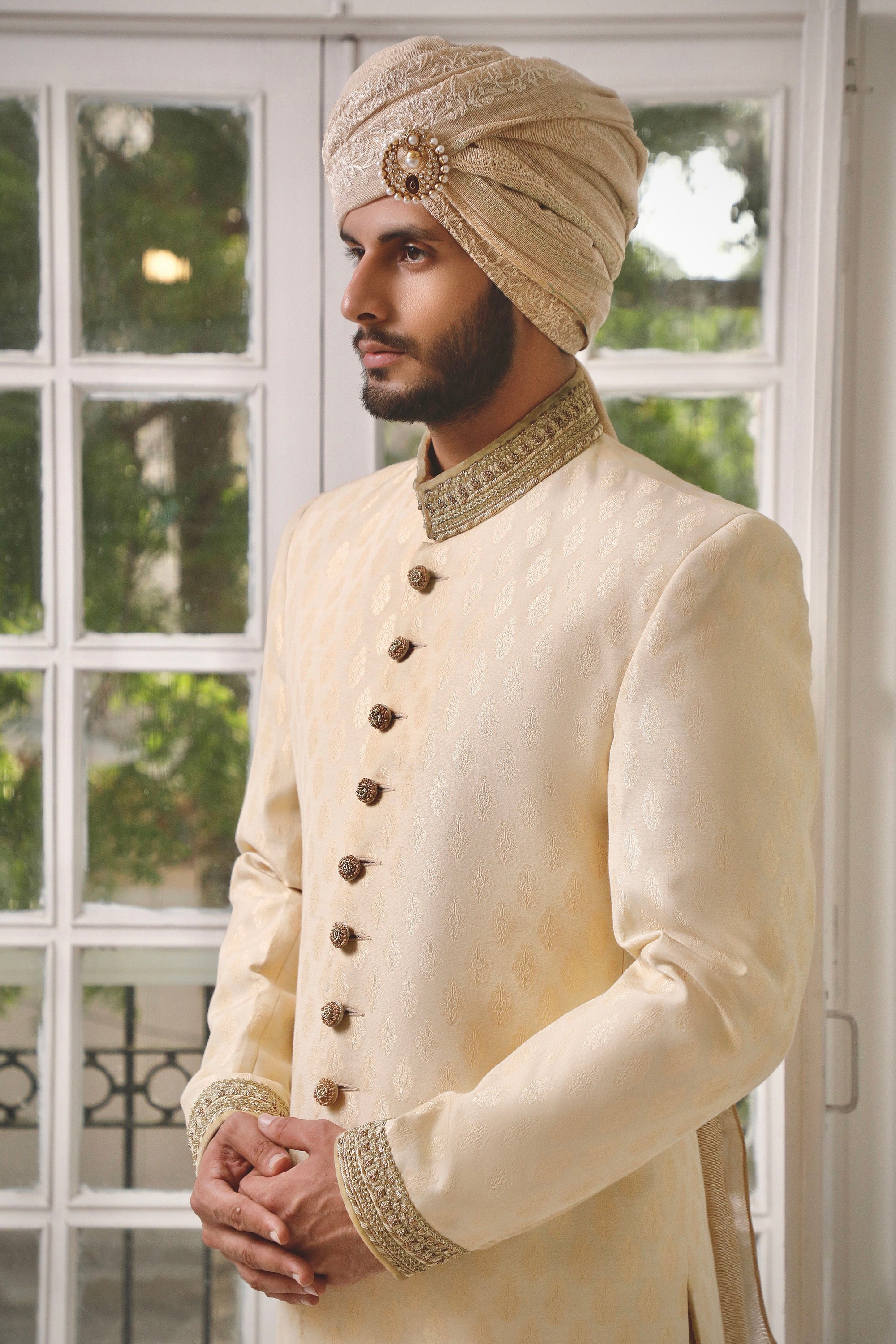 Beige Embroidered Sherwani