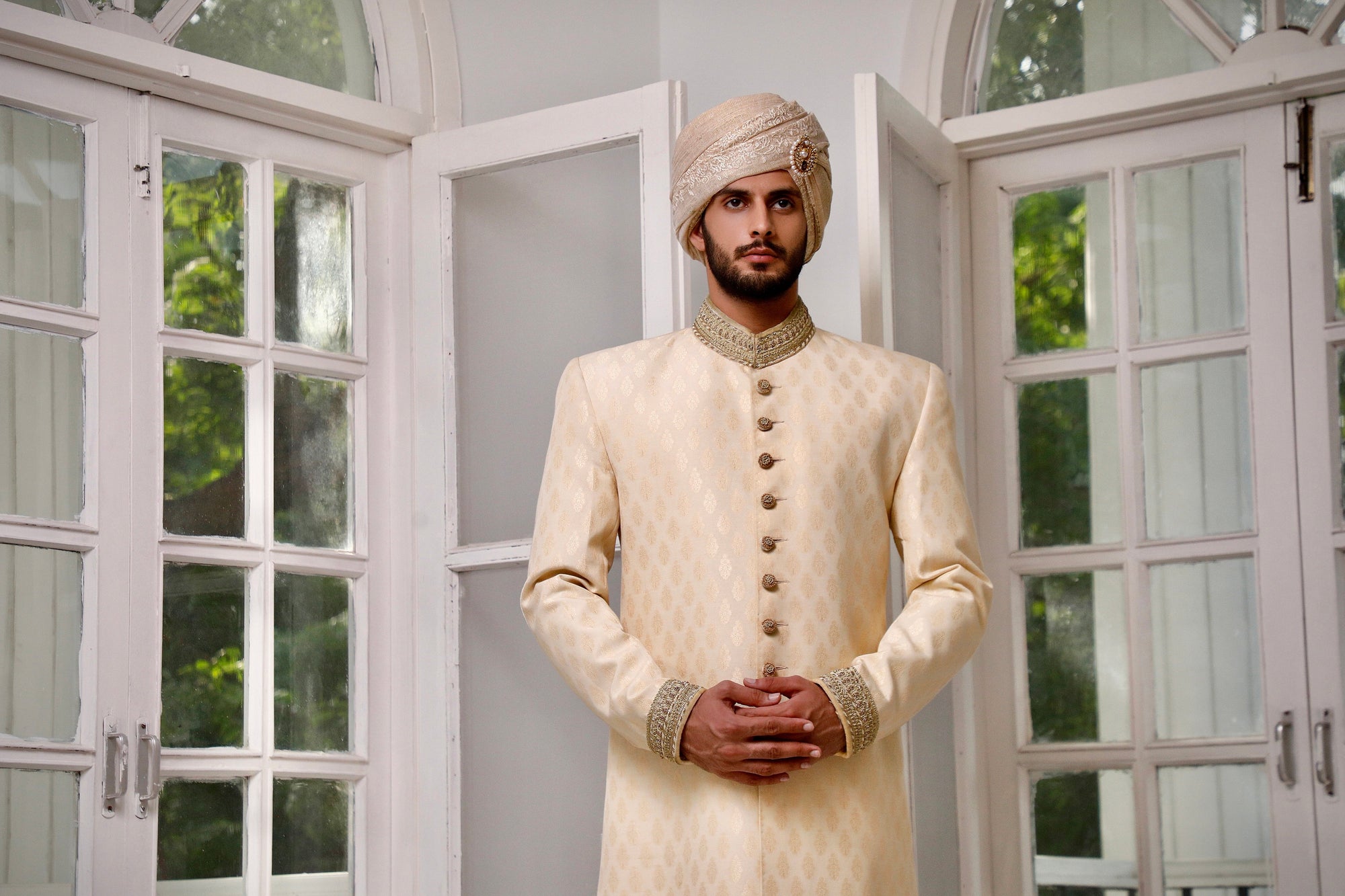 Beige Embroidered Sherwani