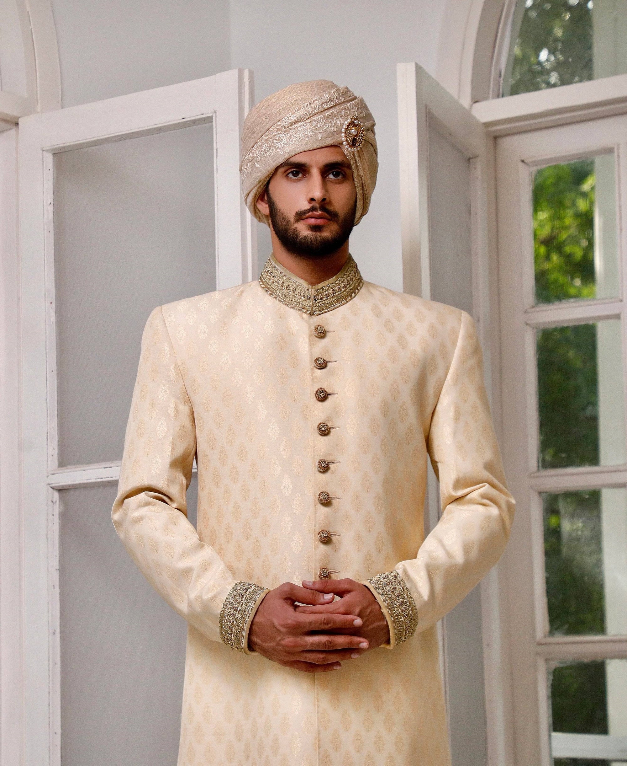Beige Embroidered Sherwani - india dress men