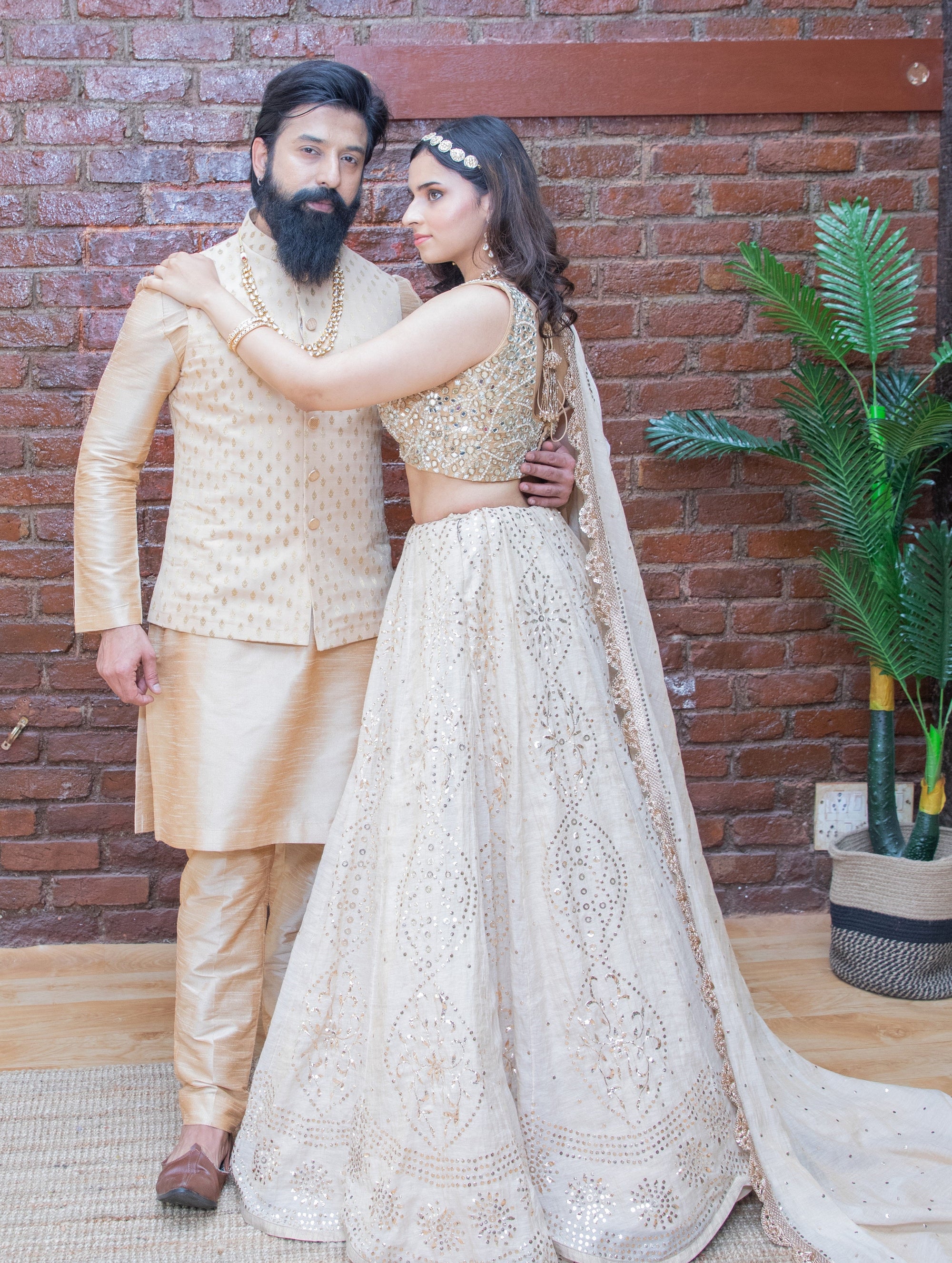 Beige Kurta, Vest and Pant Set
