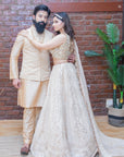 Beige Kurta, Vest and Pant Set