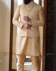 Beige Kurta, Vest and Pant Set