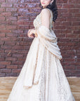 Beige Mukaish and Mirror Work Lehenga Set