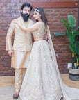 Beige Mukaish and Mirror Work Lehenga Set