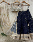Black and Nude Mirror Work Lehenga Set - Indian Lehenga