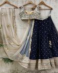 Black and Nude Mirror Work Lehenga Set - lehenga Australia