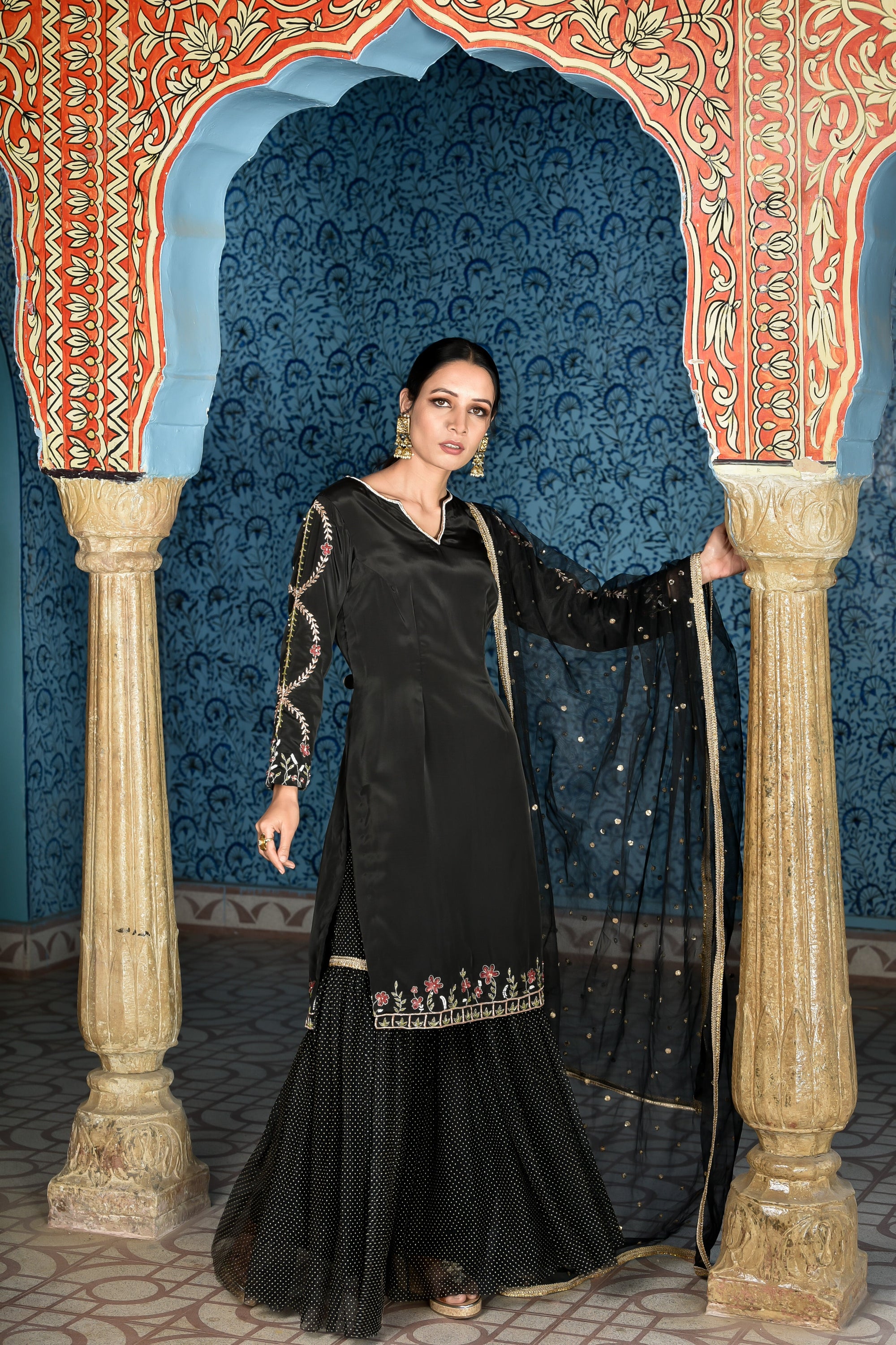 Black Crepe Sharara Set - WaliaJones
