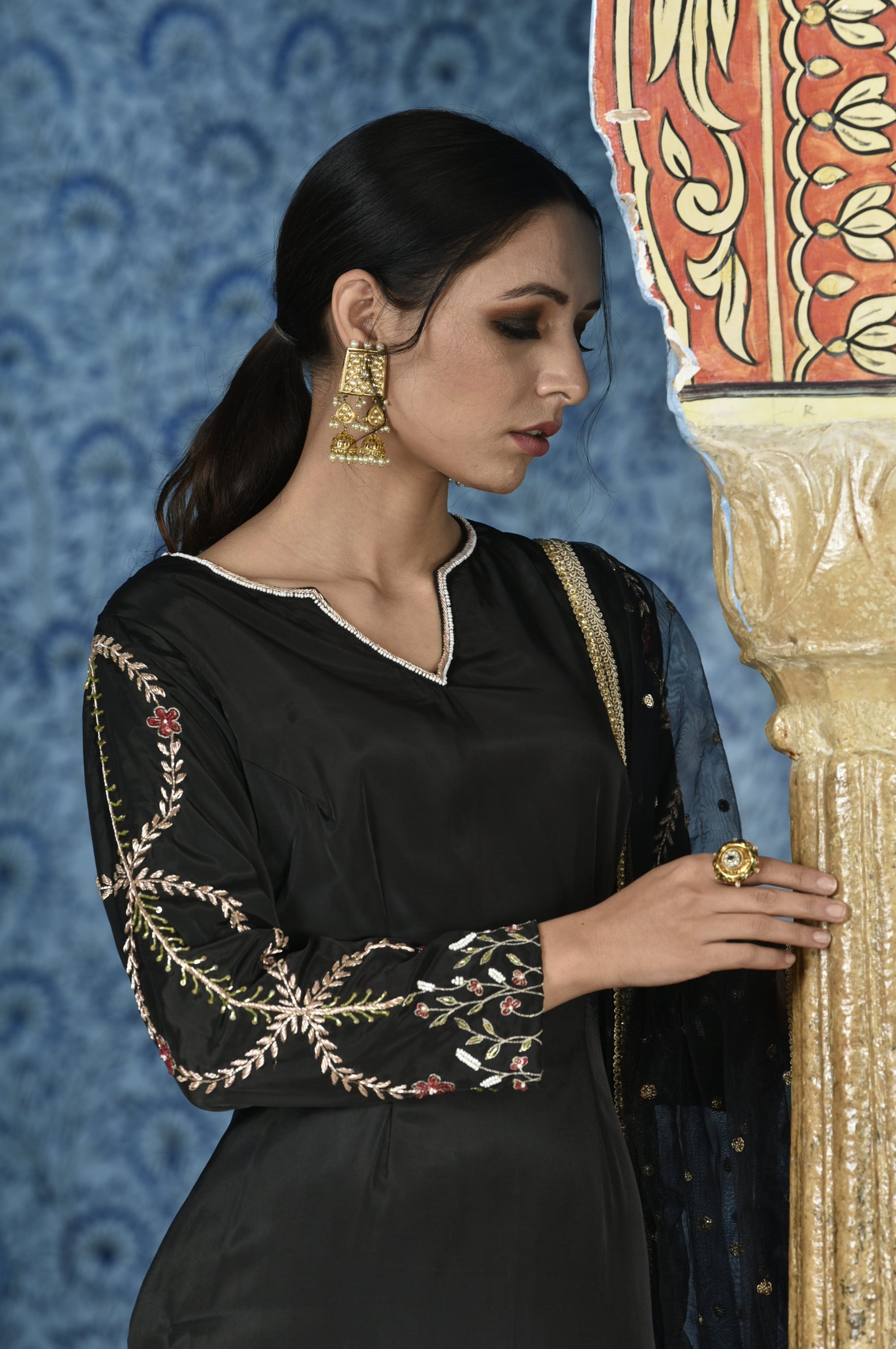 Black Crepe Sharara Set - WaliaJones