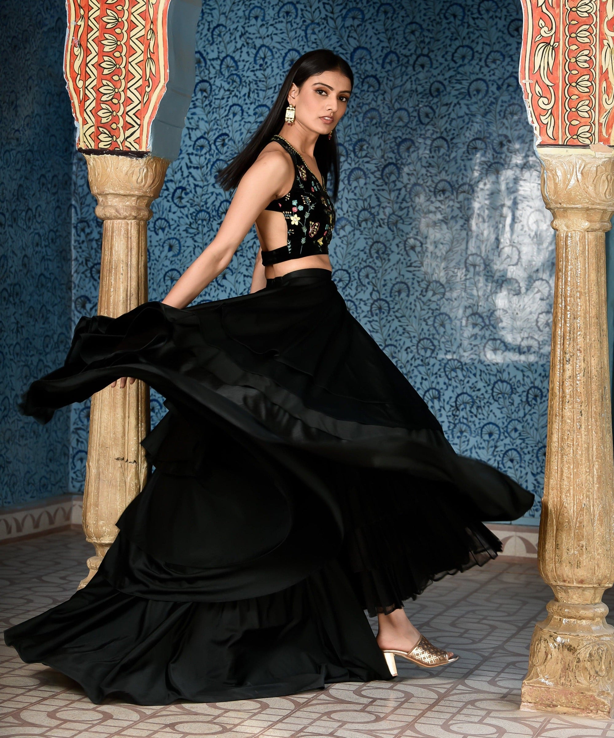 Black High Low Lehenga Set - black lehenga USA