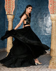 Black High Low Lehenga Set - black lehenga USA
