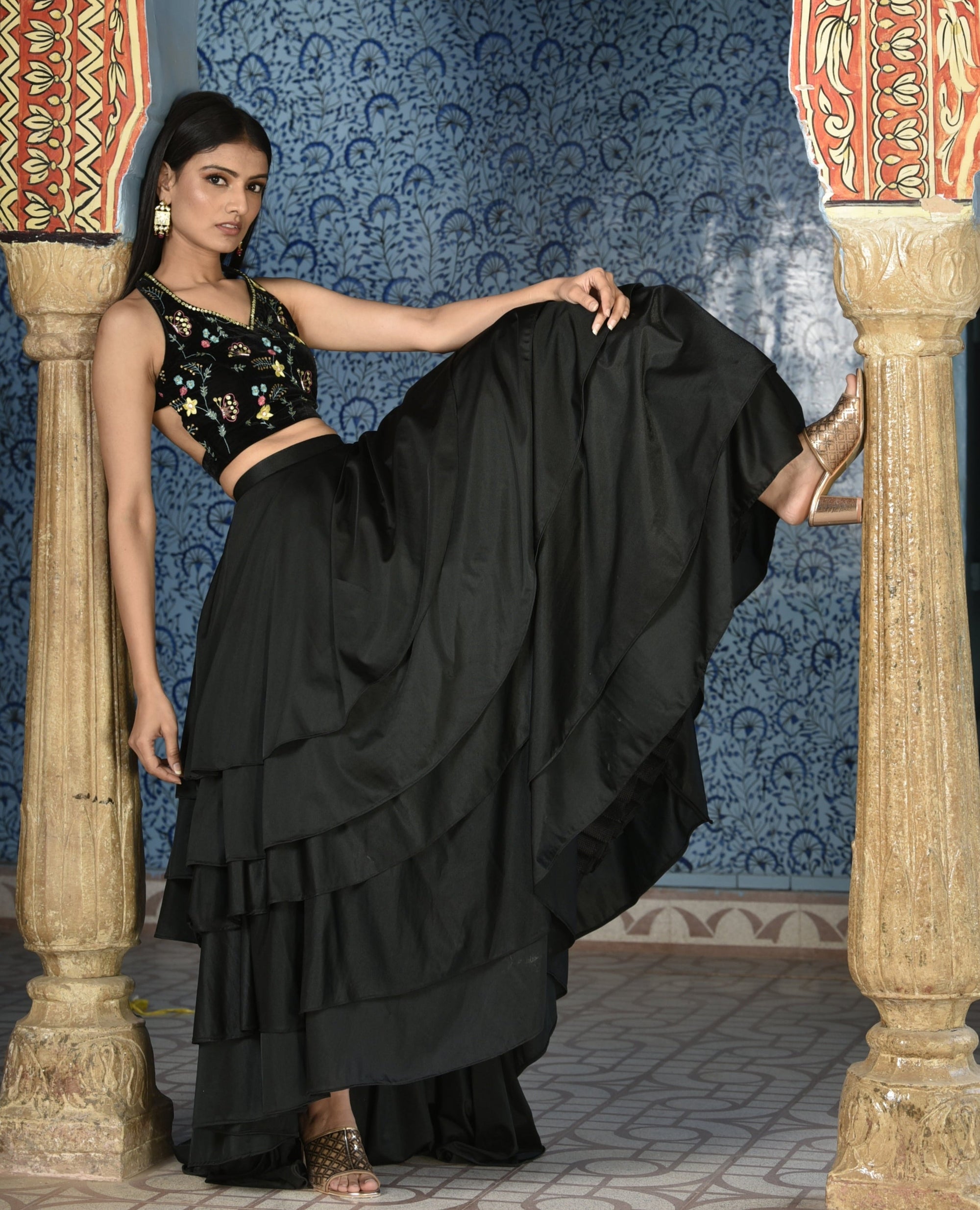 Black High Low Lehenga Set - WaliaJones