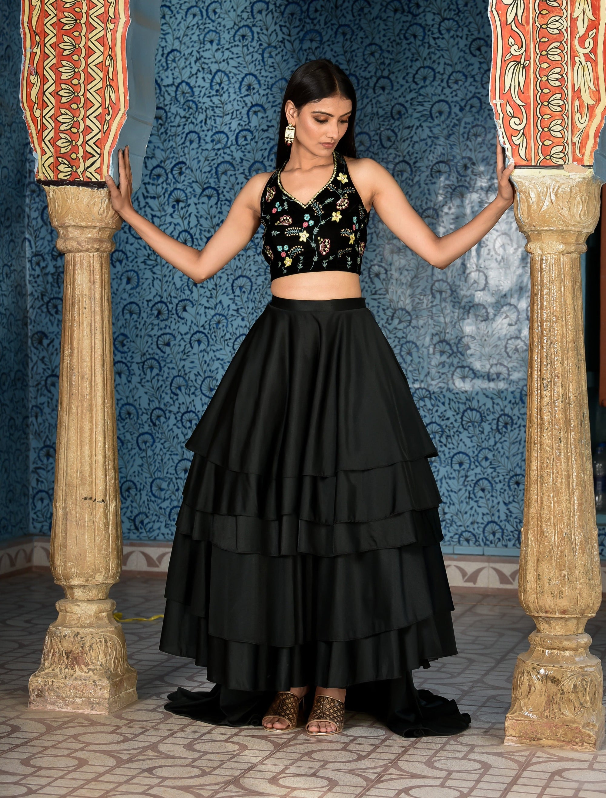 Black High Low Lehenga Set - WaliaJones