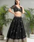 Black Placement Embroidered Lehenga Set