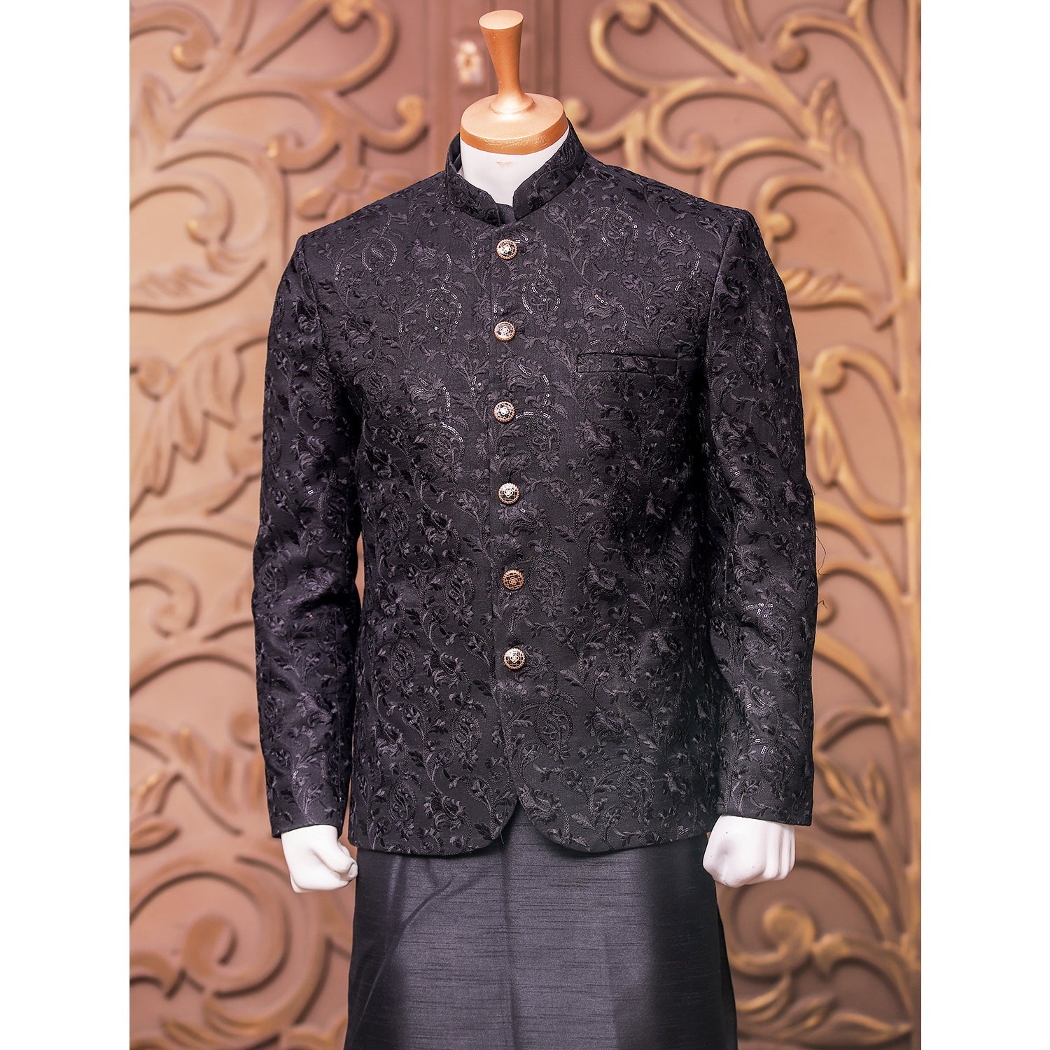 Black Royal Embroidered Prince Coat for men – WaliaJones