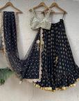 Black Ruffle Lehenga Set with Mirror Blouse - Australia