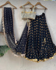 Black Ruffle Lehenga Set with Mirror Blouse
