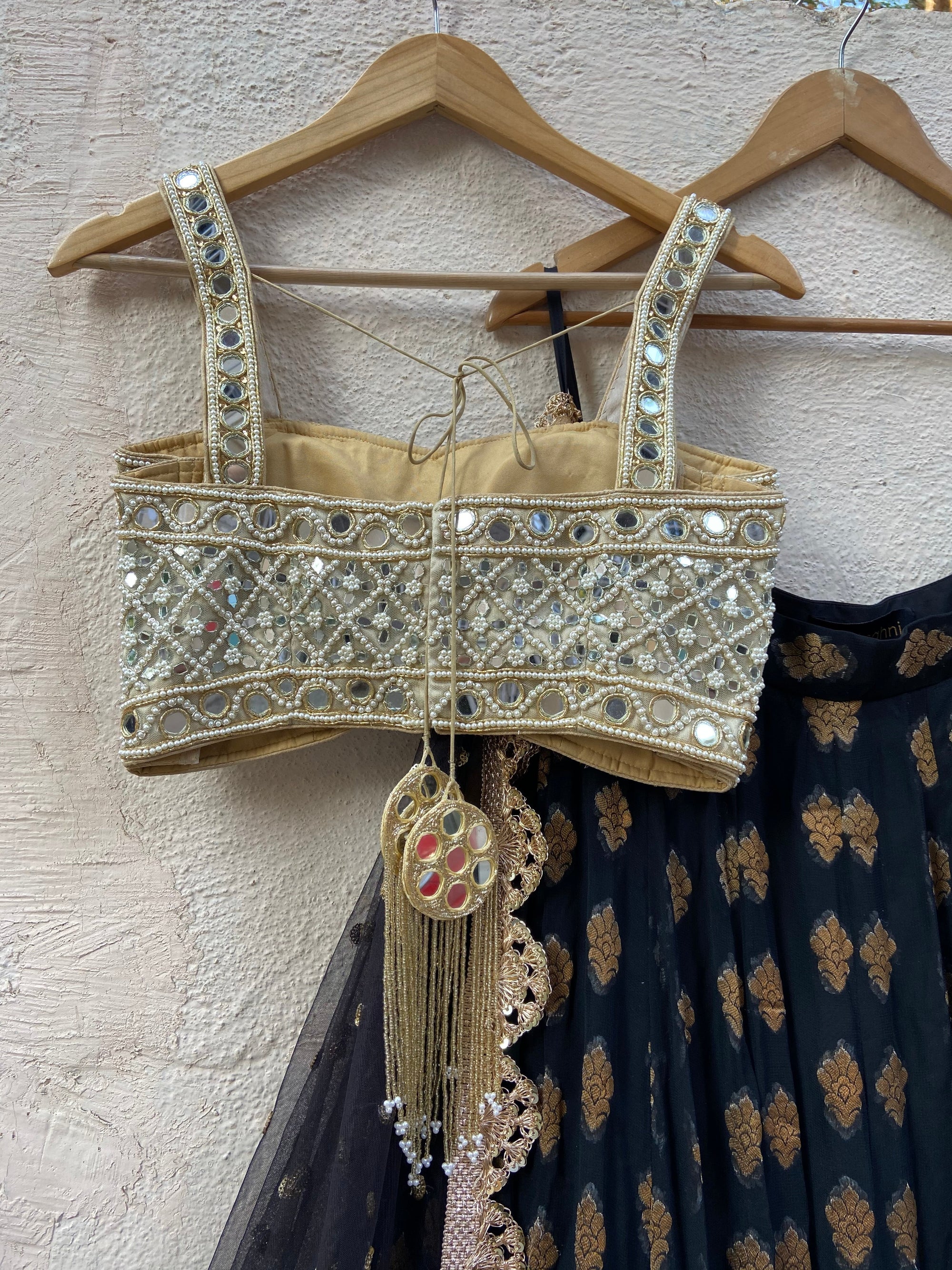 Black Ruffle Lehenga Set with Mirror Blouse