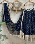 Black Sharmily Lehenga Set with Nude Embroidered Blouse