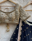 Black Sharmily Lehenga Set with Nude Embroidered Blouse