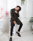 Black Velvet Self Jamawar Short Sherwani