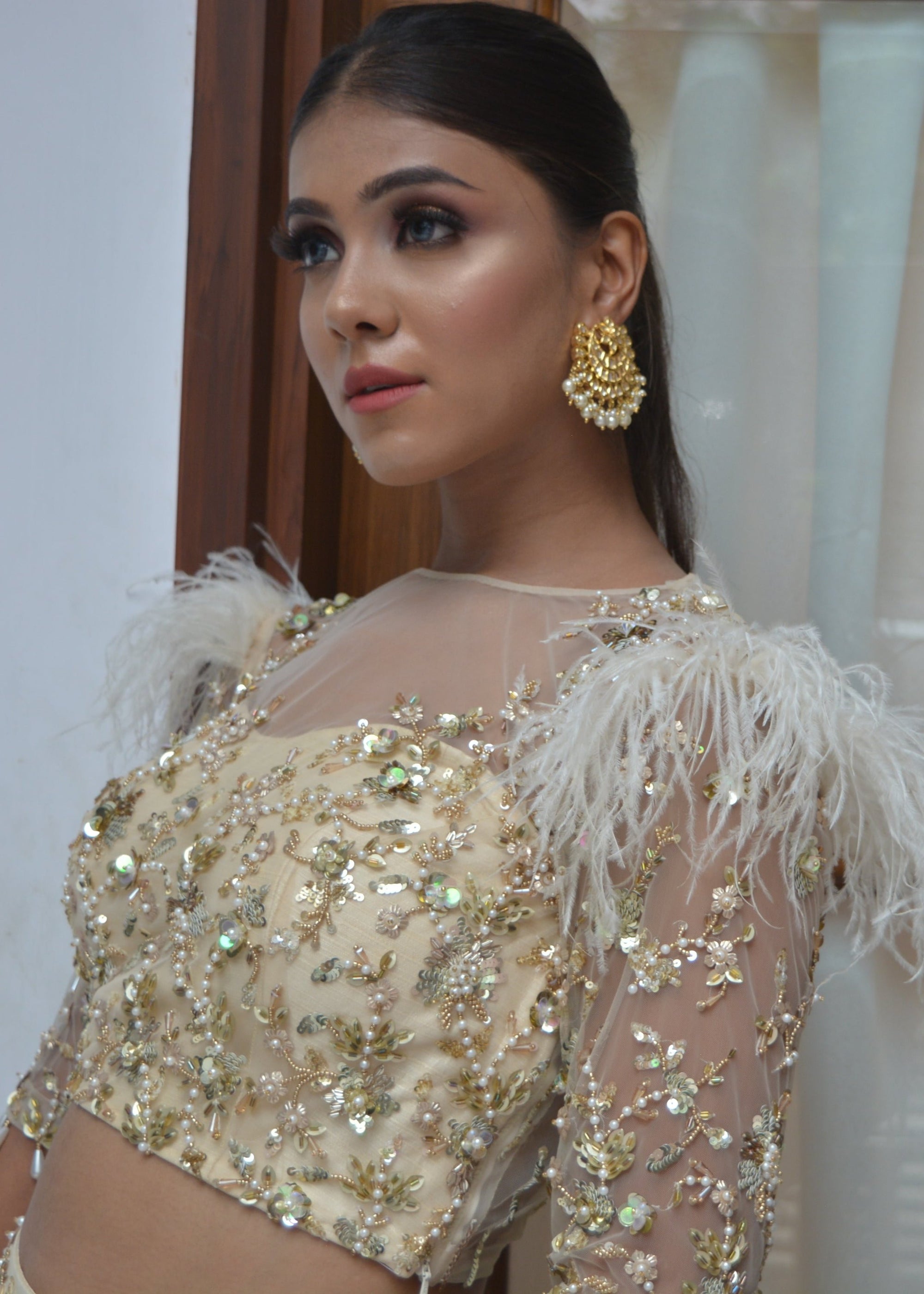 Blond Feather Lehenga