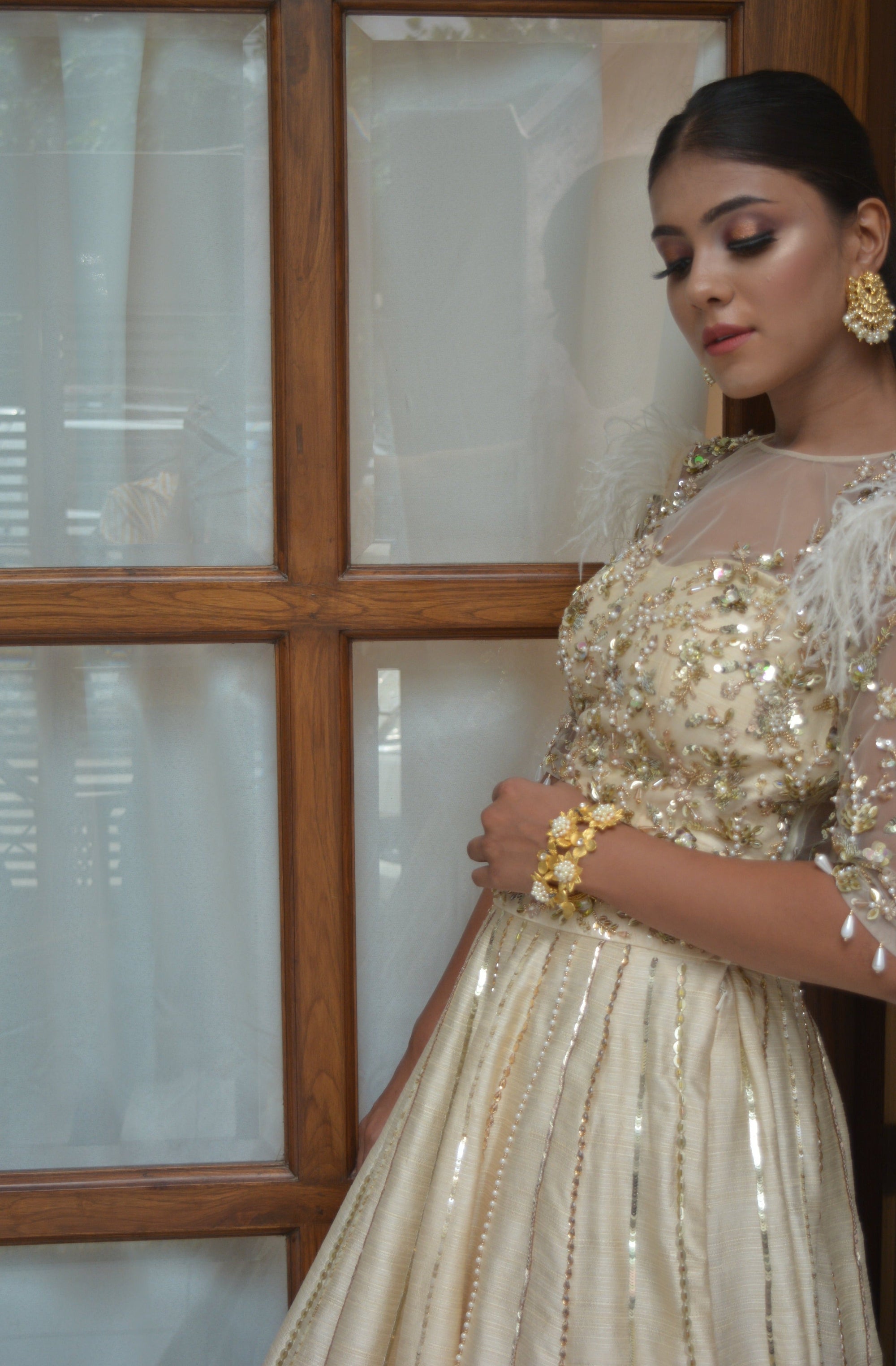 Blond Feather Lehenga