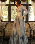 Blue Grey Printed Lehenga Set