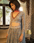 Blue Grey Printed Lehenga Set