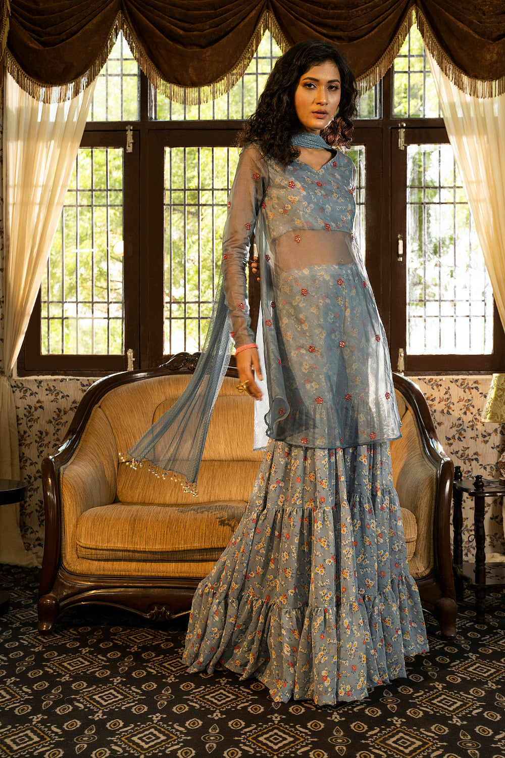 Blue Grey Sharara Set