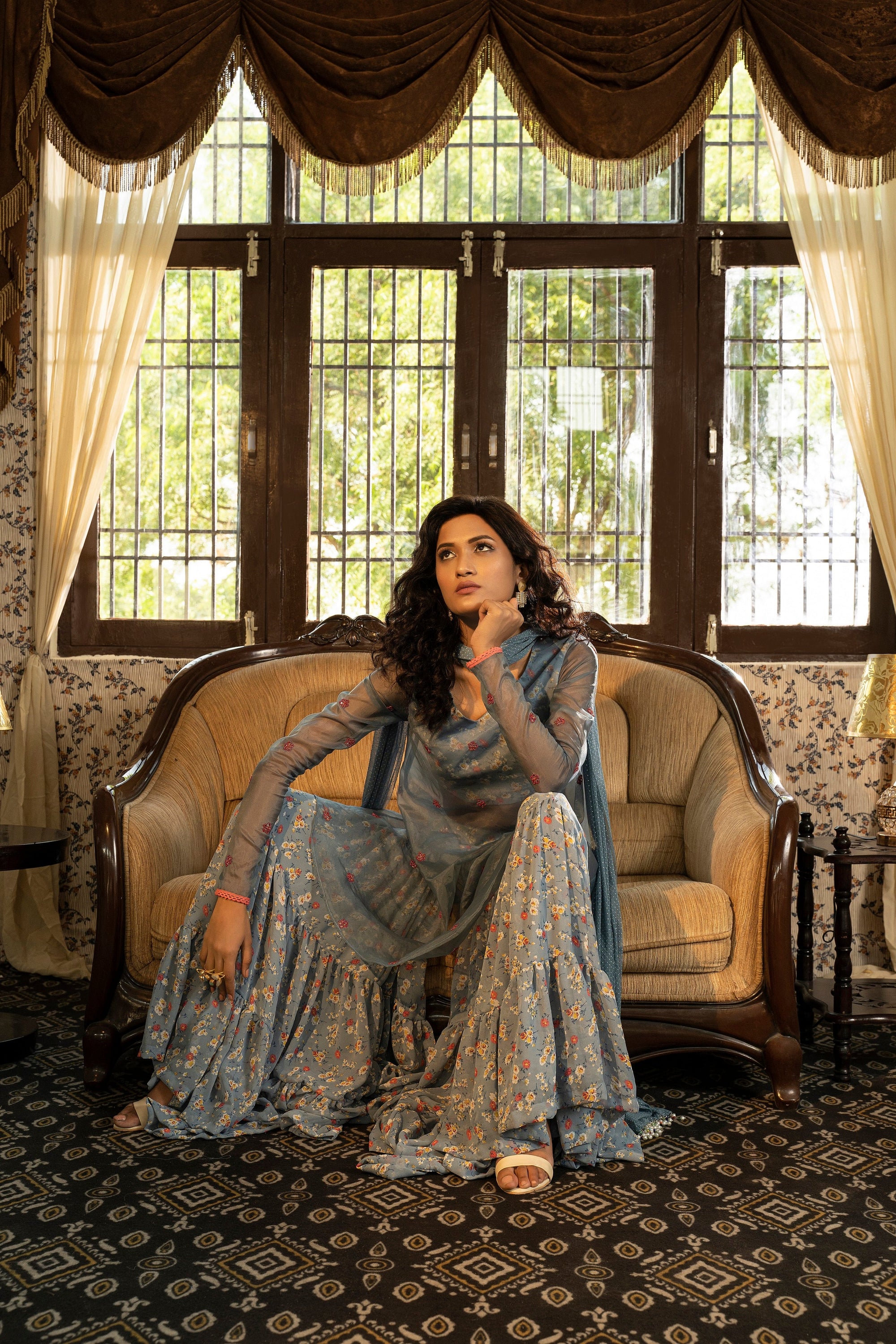 Blue Grey Sharara Set