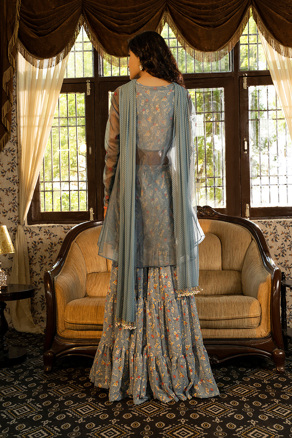 Blue Grey Sharara Set